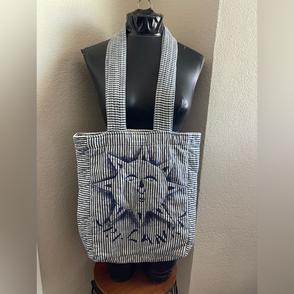 Striped Navy and White Sun Tote Bag